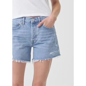 Agolde Parker Long Cotton Cut Off Denim Shorts Swapmeet Raw Hem High Rise Sz 29